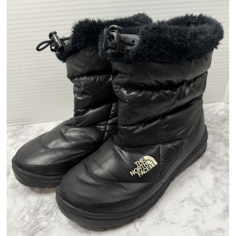 The North Face Quilted Goose Down Winter Boots Black Faux Women's Size 6